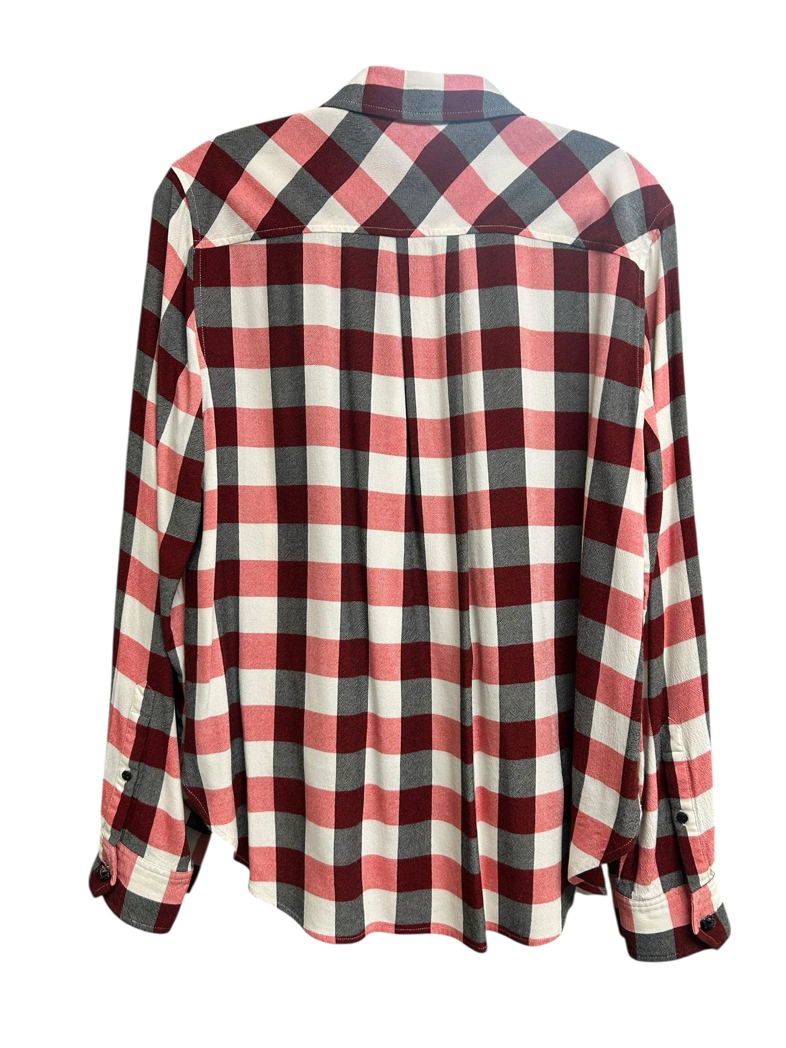 RAG & BONE CAMILLE BUFFALO CHECK FAUX WRAP RED BLACK WHITE BLOUSE SIZE MEDIUM