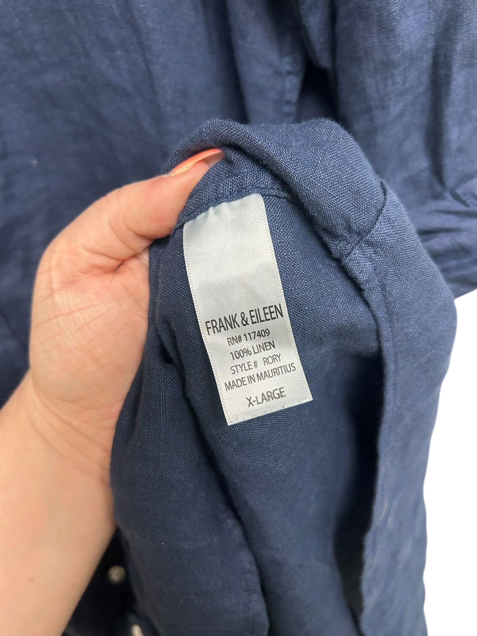 FRANK & EILEEN RORY LINEN NAVY BLUE MAXI SHIRT DRESS SIZE XL