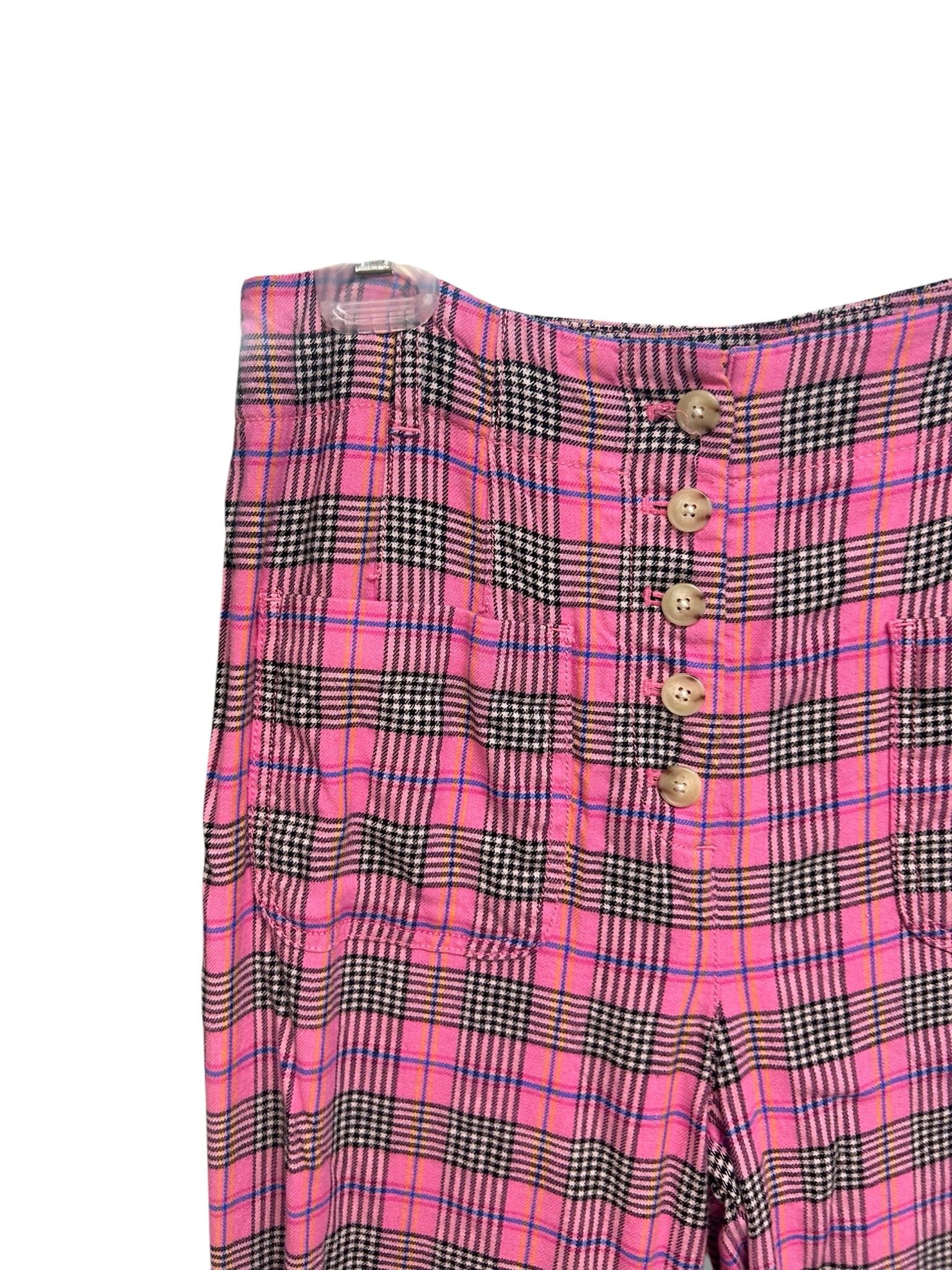 ANTHROPOLOGIE MAEVE RELAXED WIDE LEG PINK PLAID TROUSERS SIZE 6