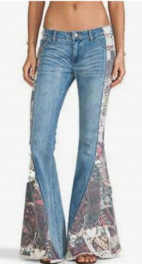 FREE PEOPLE BALI PATCHWORK LOW RISE  BELL BOTTOM JEANS SIZE 25