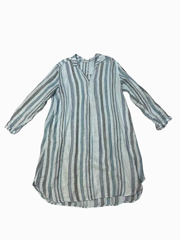 CP SHADES LARA 100% LINEN STRIPED TUNIC DRESS SIZE: L