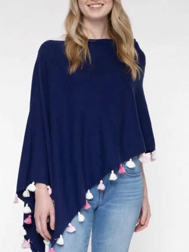 NWT CAROLINE GRACE CASHMERE MIDNIGHT NAVY FESTIVAL TOPPER PONCHO