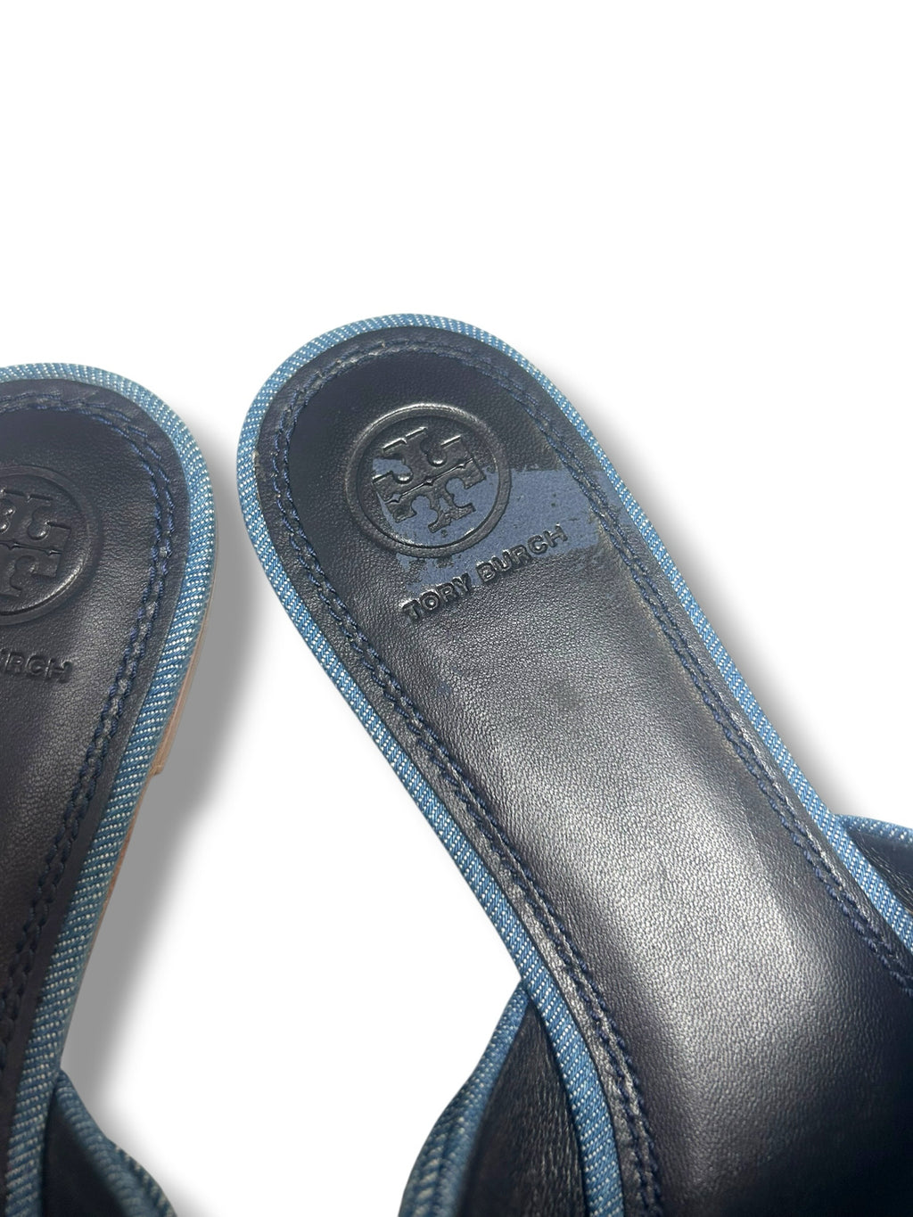TORY BURCH ANNABELLE DENIM BOW SLIDE SANDALS SIZE 9