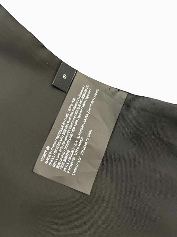 THEORY CHEVRON WOOL BLEND SHRUNKEN FLANNEL BLAZER SIZE: 6