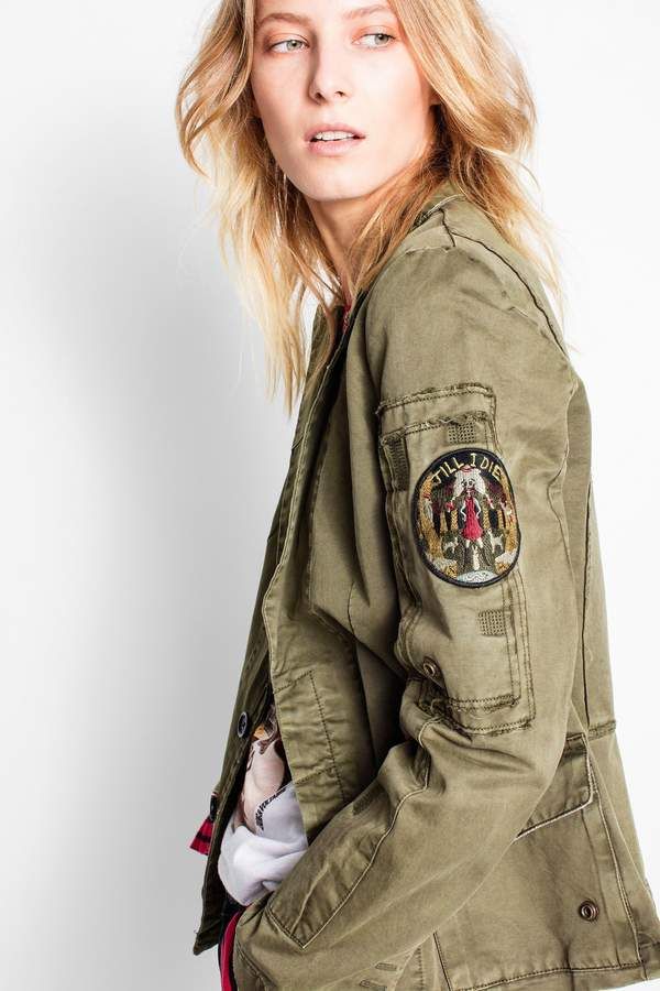 ZADIG & VOLTAIRE VIRGINIA GRUNGE FADED PATCH MILITARY JACKET SIZE XS