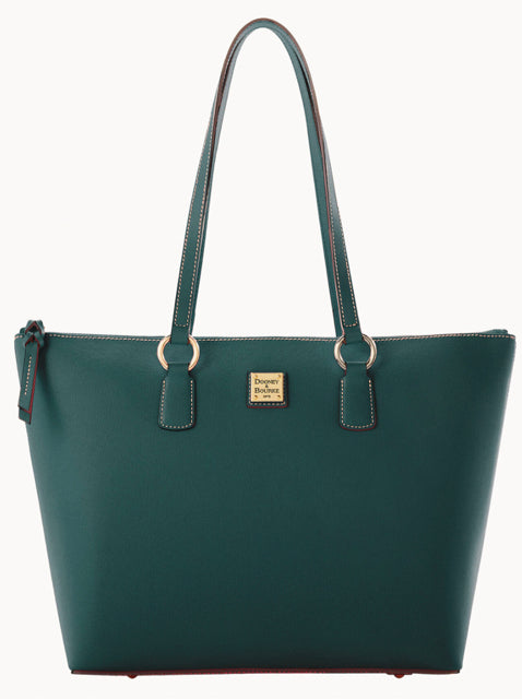 DOONEY & BOURKE DARK GREEN WREN SAFFIANO ZIP TOP TOTE