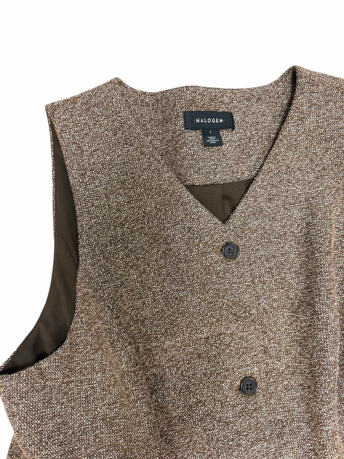 HALOGEN BROWN TWEED PANT BUTTON UP VEST SET SIZE SMALL/LARGE