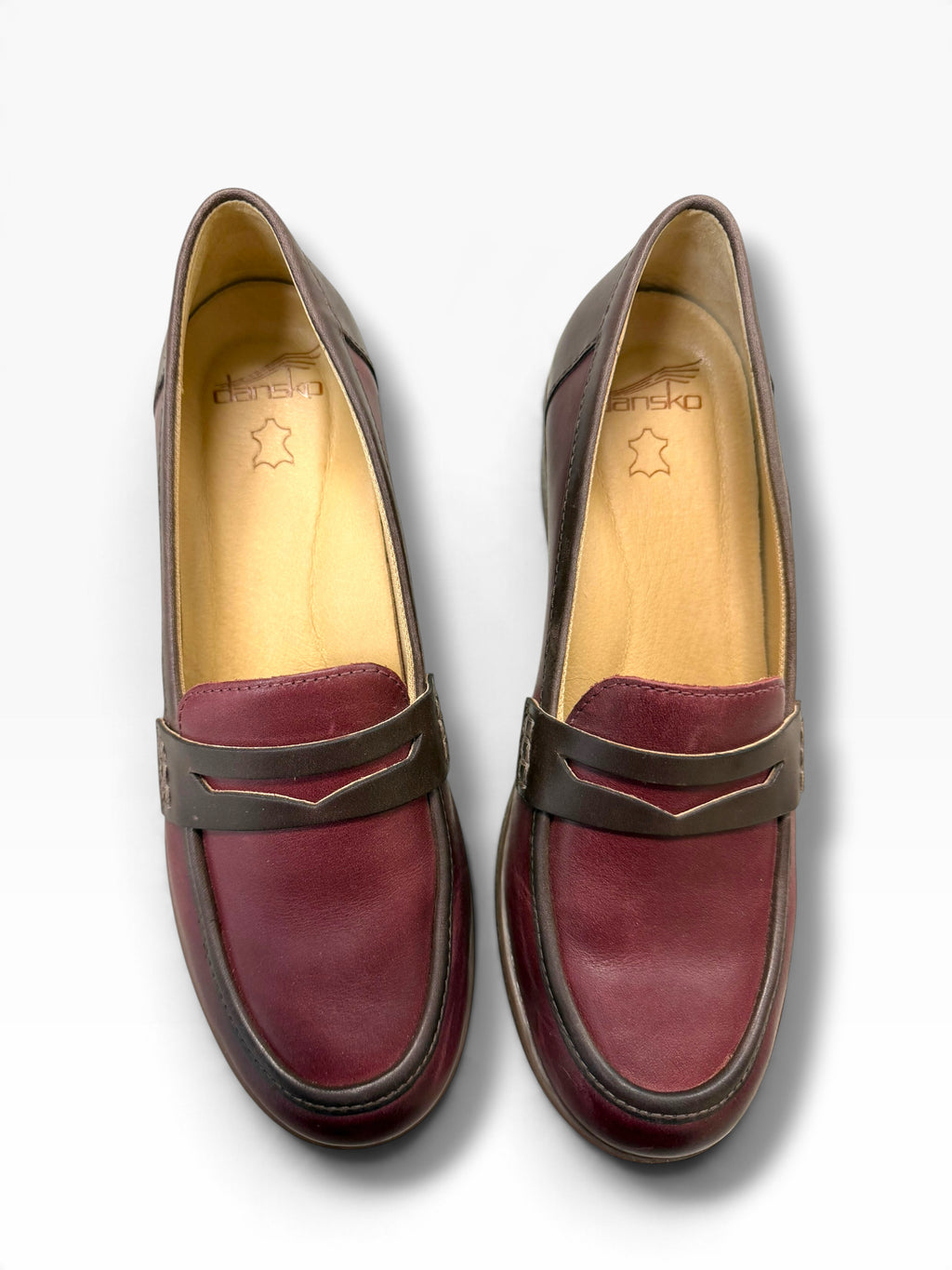 NIB  DANSKO DANICA WATERPROOF BURNISHED PLUM CHOCOLATE HEELED LOAFERS SIZE 39