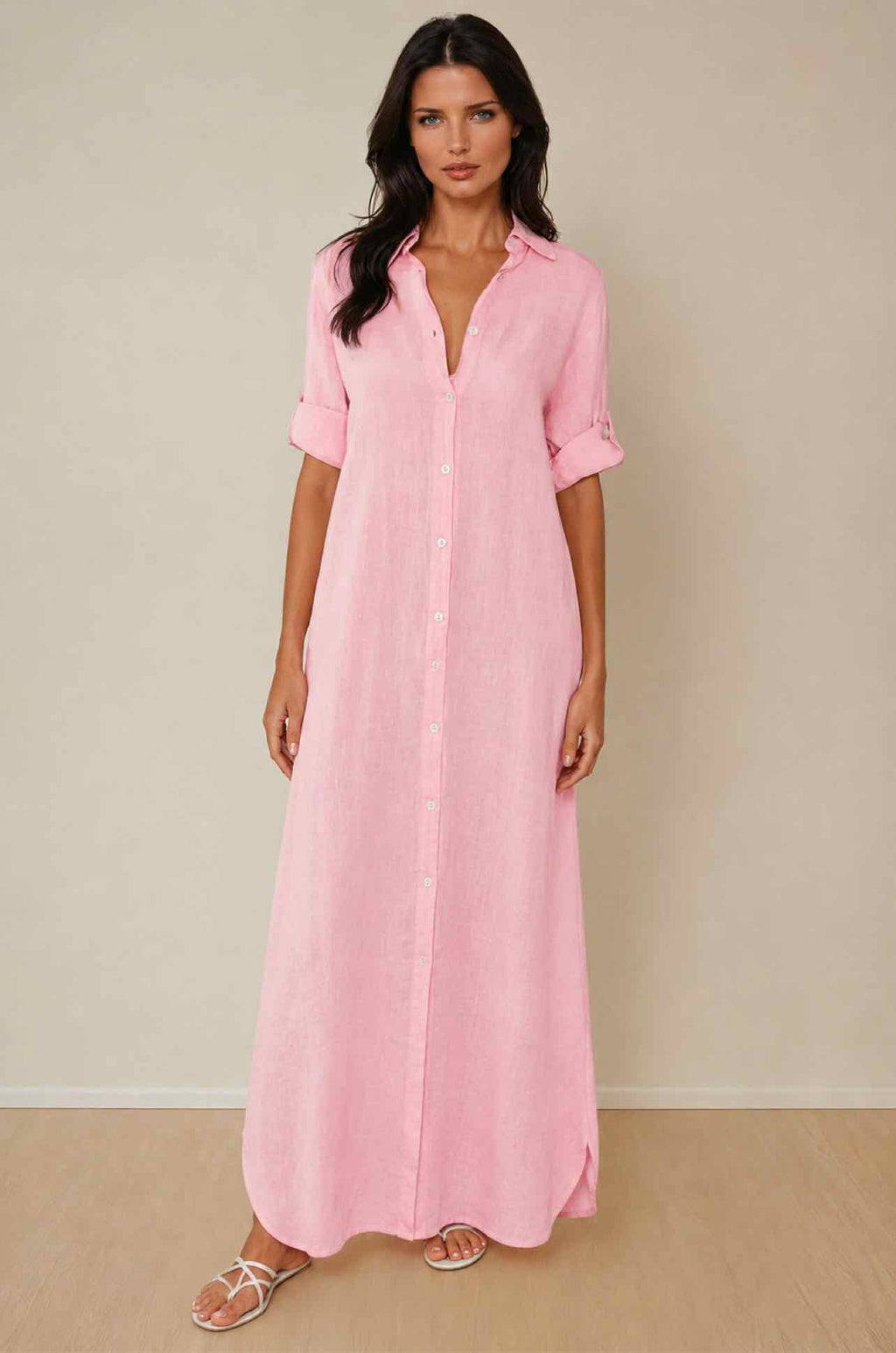FINLEY LINEN MAXI SHIRT DRESS SIZE: XL