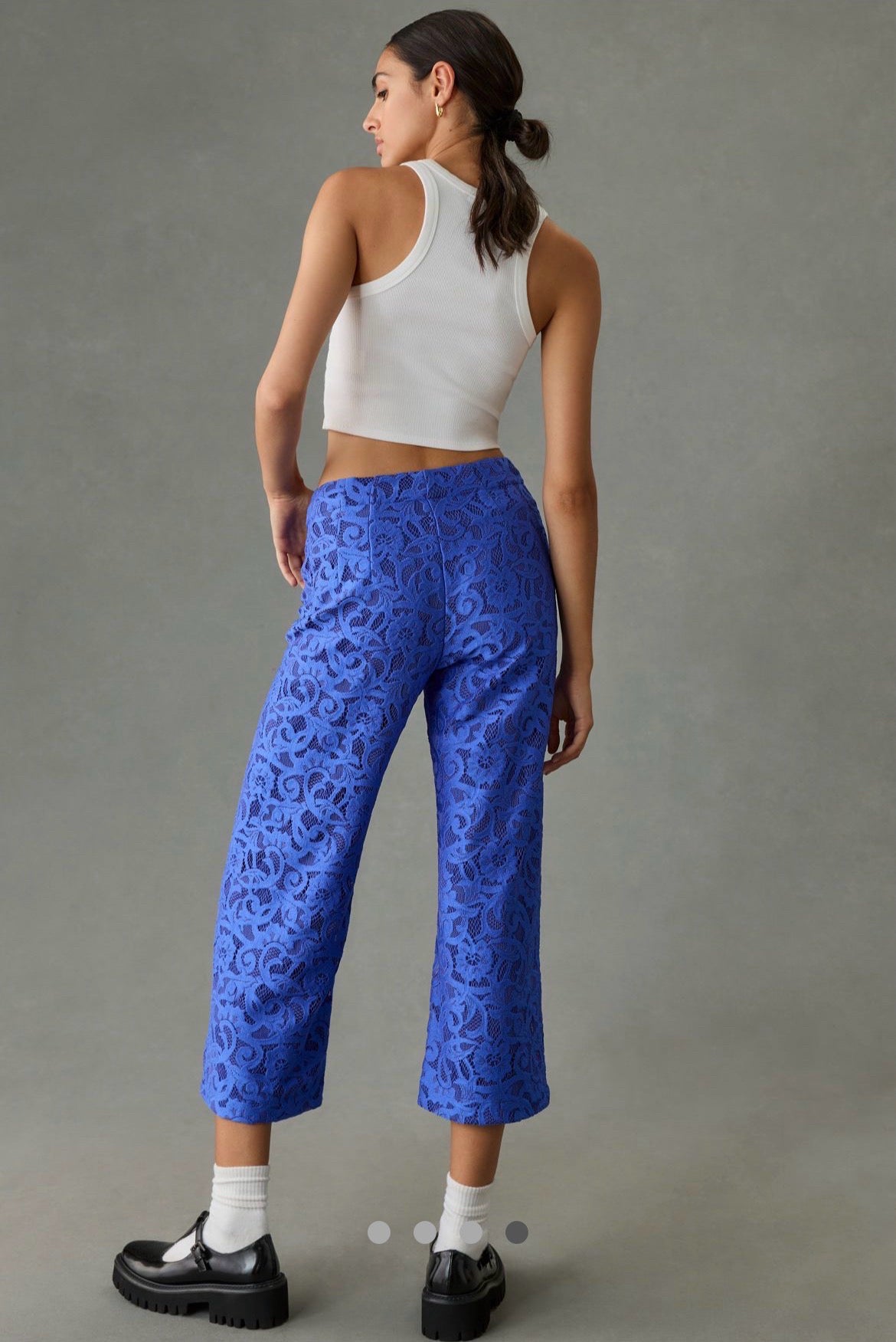ANTHROPOLOGIE MAEVE THE COLETTE LACE CROPPED WIDE VICTORIAN BLUE LACE PANTS
