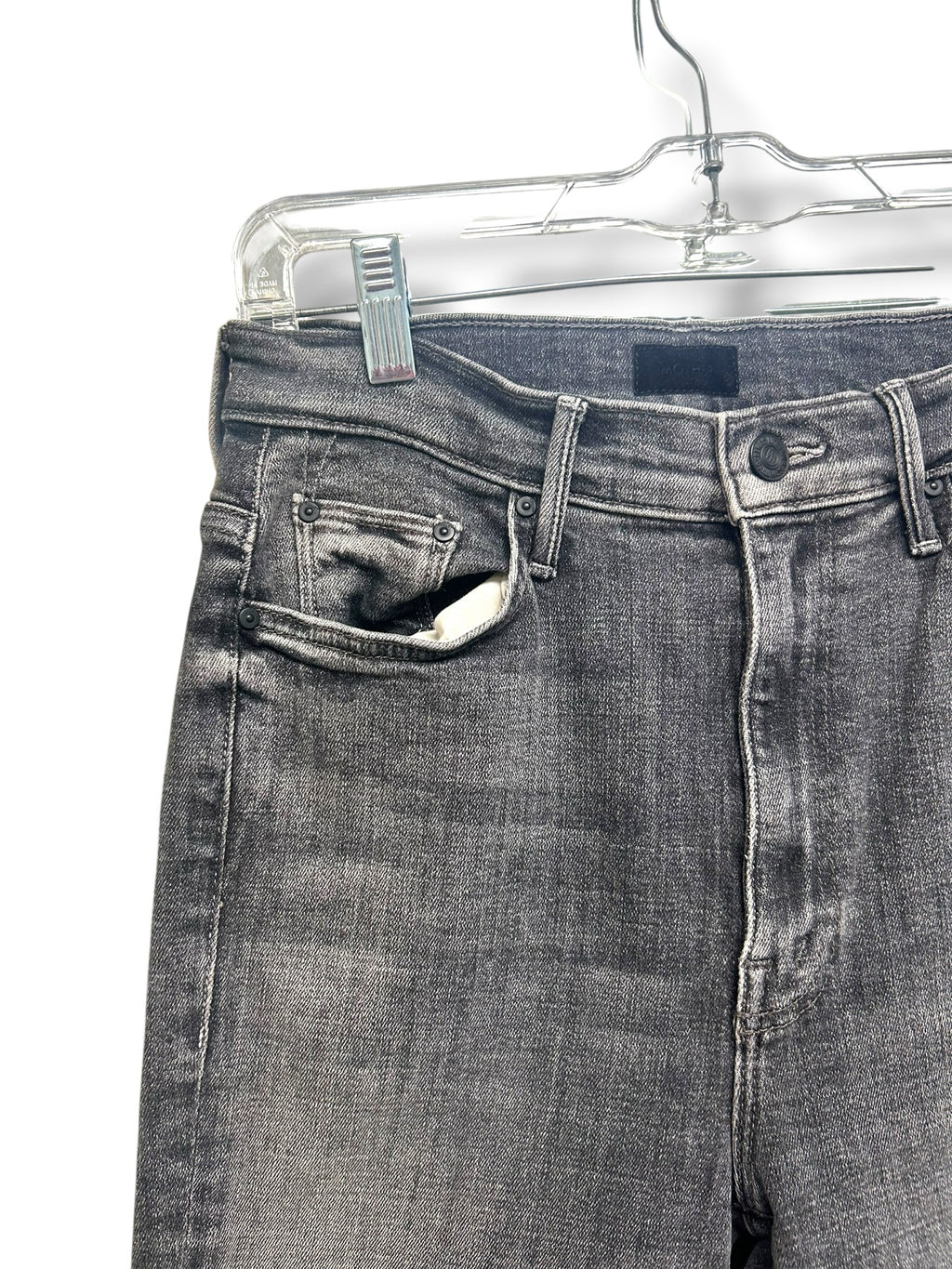 MOTHER THE SUPER SWOONER IN OPEN LATE CHARCOAL BLACK FRAY HEM JEANS SIZE 27