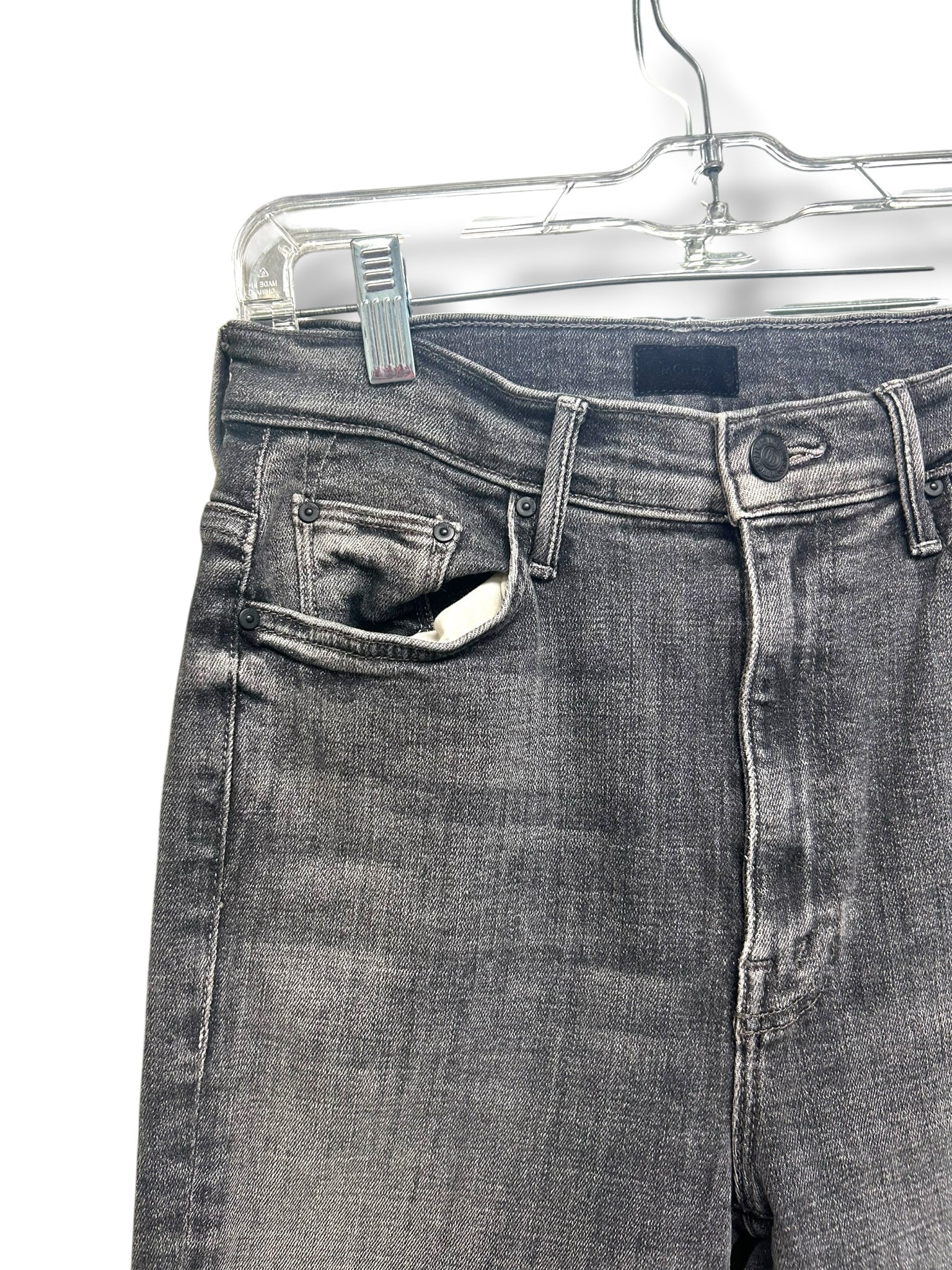 MOTHER THE SUPER SWOONER IN OPEN LATE CHARCOAL BLACK FRAY HEM JEANS SIZE 27