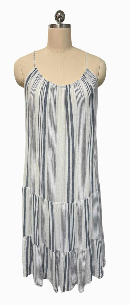 RAILS ADORA DRESDEN STRIPE WHITE/BLUE TANK MIDI DRESS SIZE M