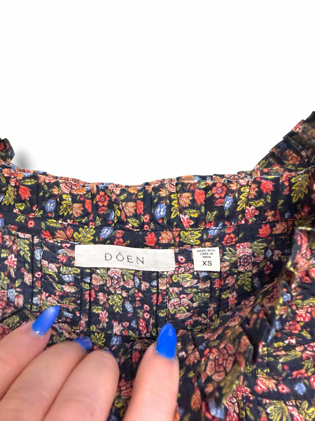 WOMEN'S DOEN ORGANIC COTTON AGATHA SMOCKED PEASANT BLOUSE SIZE XS
