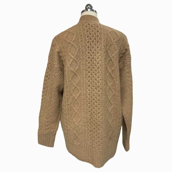 JCREW CABLE KNIT STRETCH CAMEL CARDIGAN SIZE M