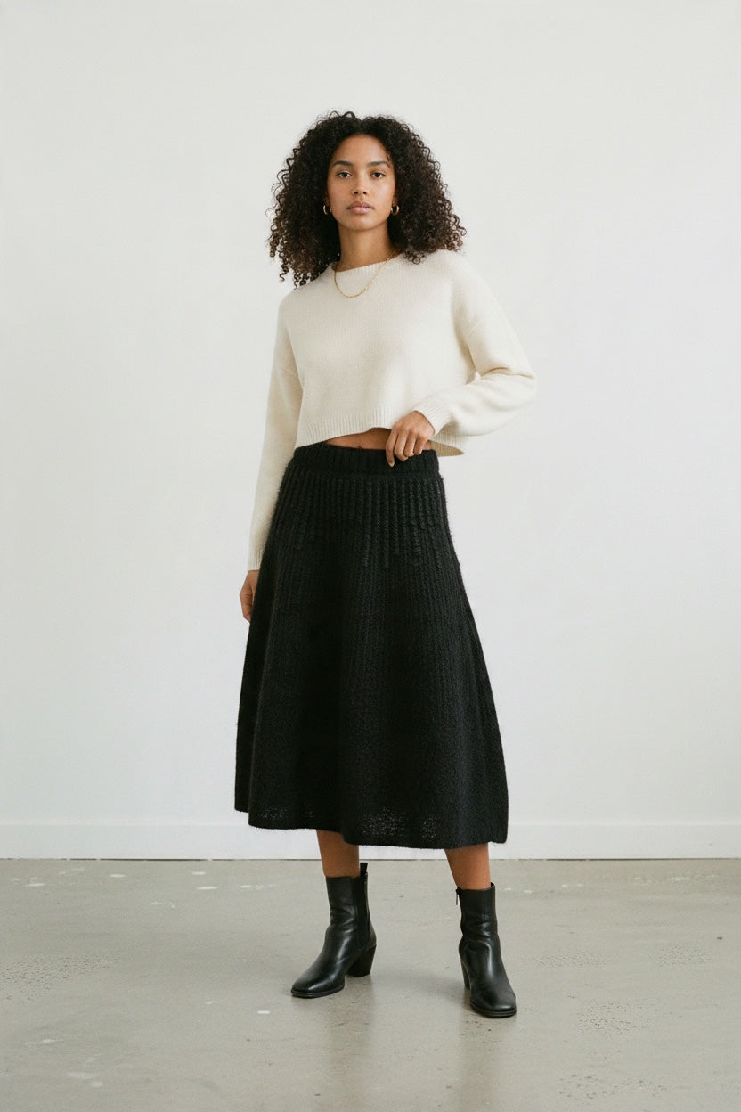 NWT GARMENTORY BOBOUTIC VOLCANO BLACK KNIT MOHAIR MIDI SKIRT SIZE XS