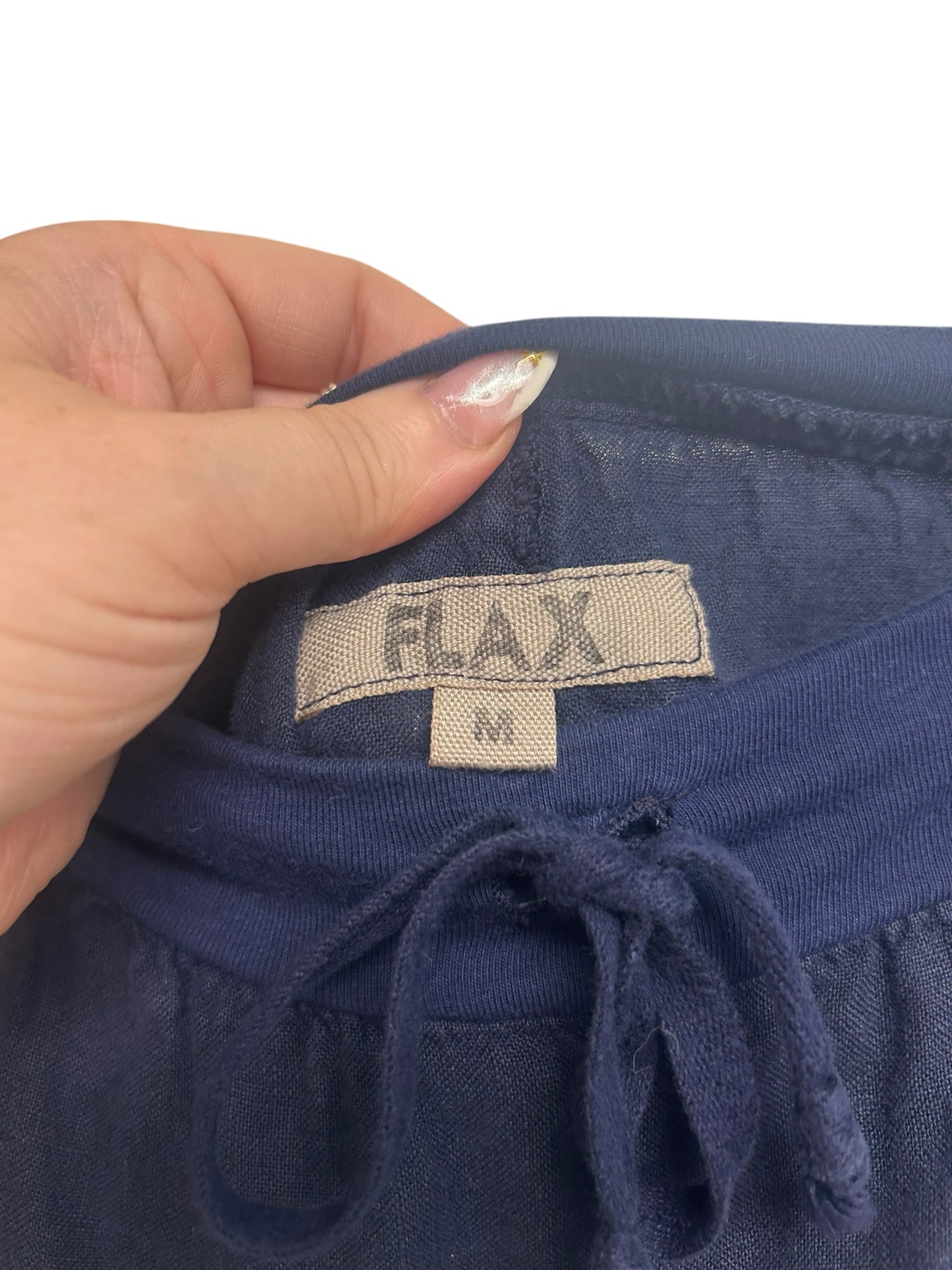 FLAX NAVY BLUE LINEN WIDE LEG LAGENLOOK PULL ON PANTS SIZE MEDIUM