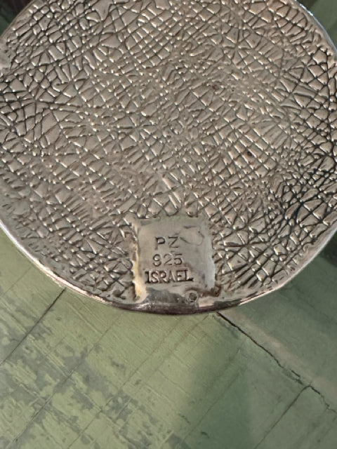 PZ ISRAEL 925 LARGE WOVEN ROUND DISC PENDANT LEATHER CORD