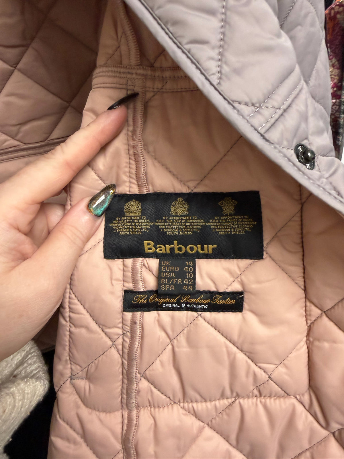BARBOUR ANNADALE QUILTED CORDUROY  COLLAR SNAP FRONT TAN COAT SIZE 10