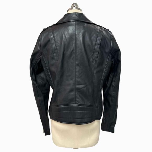 MICHAEL KORS 100% FAUX LEATHER MOTO BLACK JACKET SIZE L