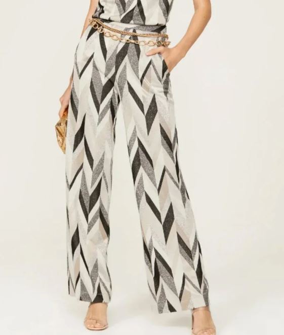 NWT TRINA TURK ASIA METALLIC CHEVRON WIDE LEG PANTS SIZE 8