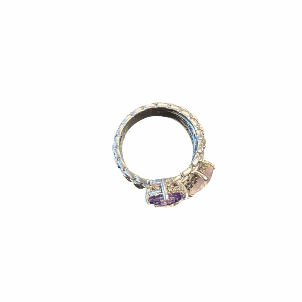 JAI JOHN HARDY STERLING SILVER STACKED GEMSTONE RING AMETHYST & TOPAZ SIZE 7