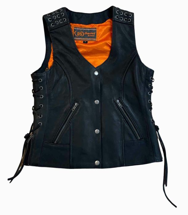 HARLEY DAVIDSON MILWAUKEE WOMEN'S GROMMET BLACK LEATHER VEST SIZE S