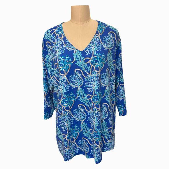 LULU B CORAL PRINT 3/4 SLEEVE UPF TOP SIZE 2X