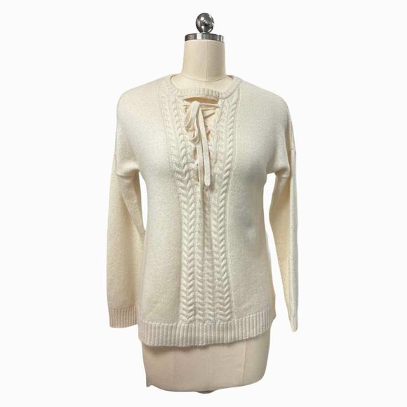 KOKUN 100% CASHMERE TIE FRONT CREAM SWEATER SIZE XS