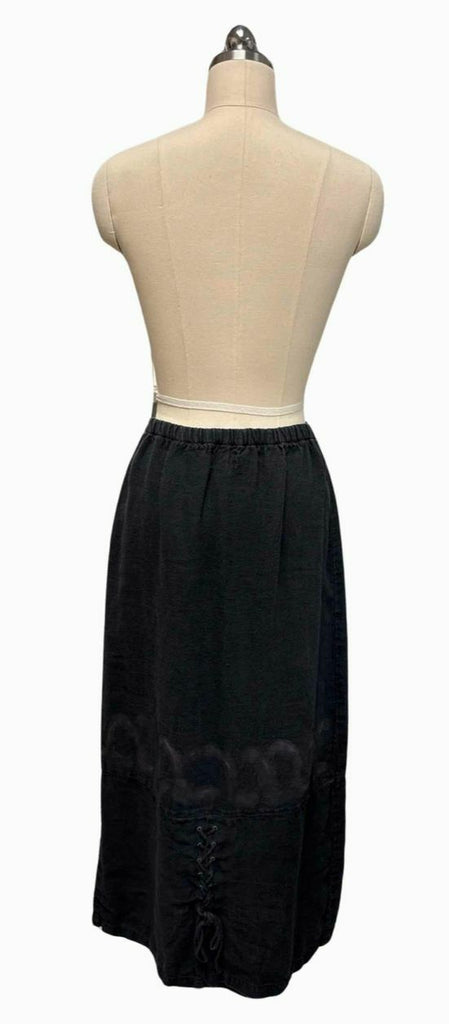 BLUE FISH HAND PAINTED HEMP LONG BLACK SKIRT SIZE 1