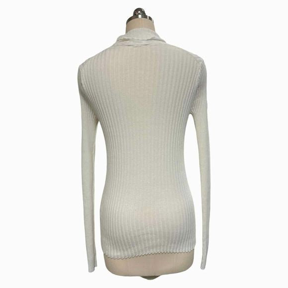 ANINE BING CLARE RIBBED COTTON IVORY TURTLENECK SIZE M