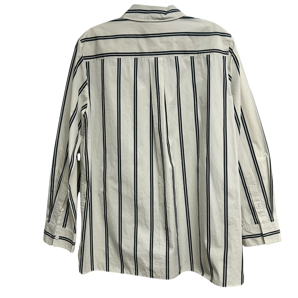 THEORY MENSWEAR BUTTON DOWN VENTURA STRIPE BLOUSE SIZE MEDIUM