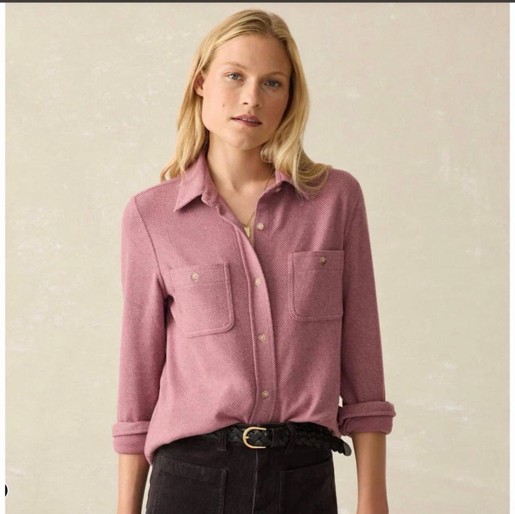 NWT WOMEN'S FAHERTY LEGEND MAUVE PINK SWEATER BUTTON DOWN SHIRT SIZE XXL