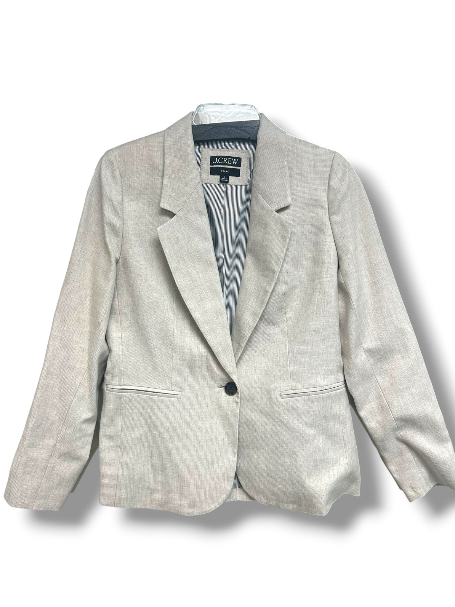 JCREW PARKE LINEN BLEND ECRU STRETCH SINGLE BUTTON BLAZER SIZE 4