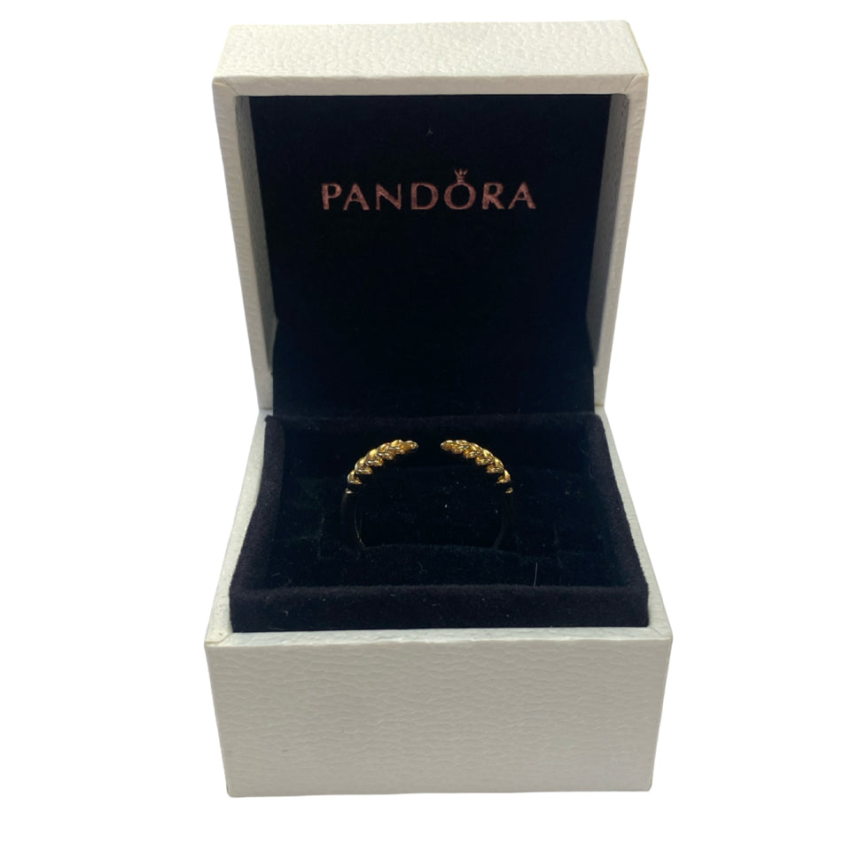 PANDORA 925 STERLING SILVER 18K GOLD PLATED OPEN GRAINS RING SIZE 8
