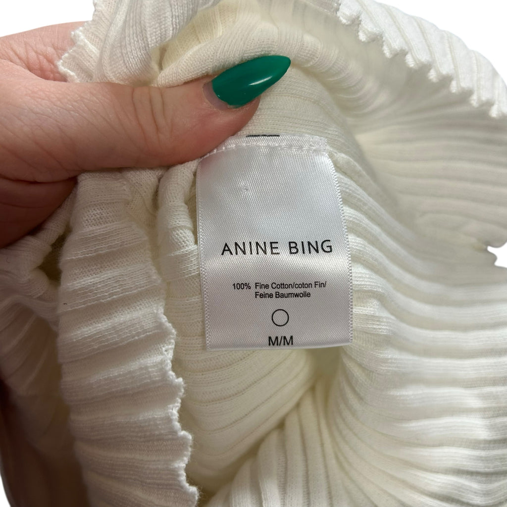 ANINE BING CLARE COTTON RIBBED TISSUE TURTLENECK SIZE MEDIUM
