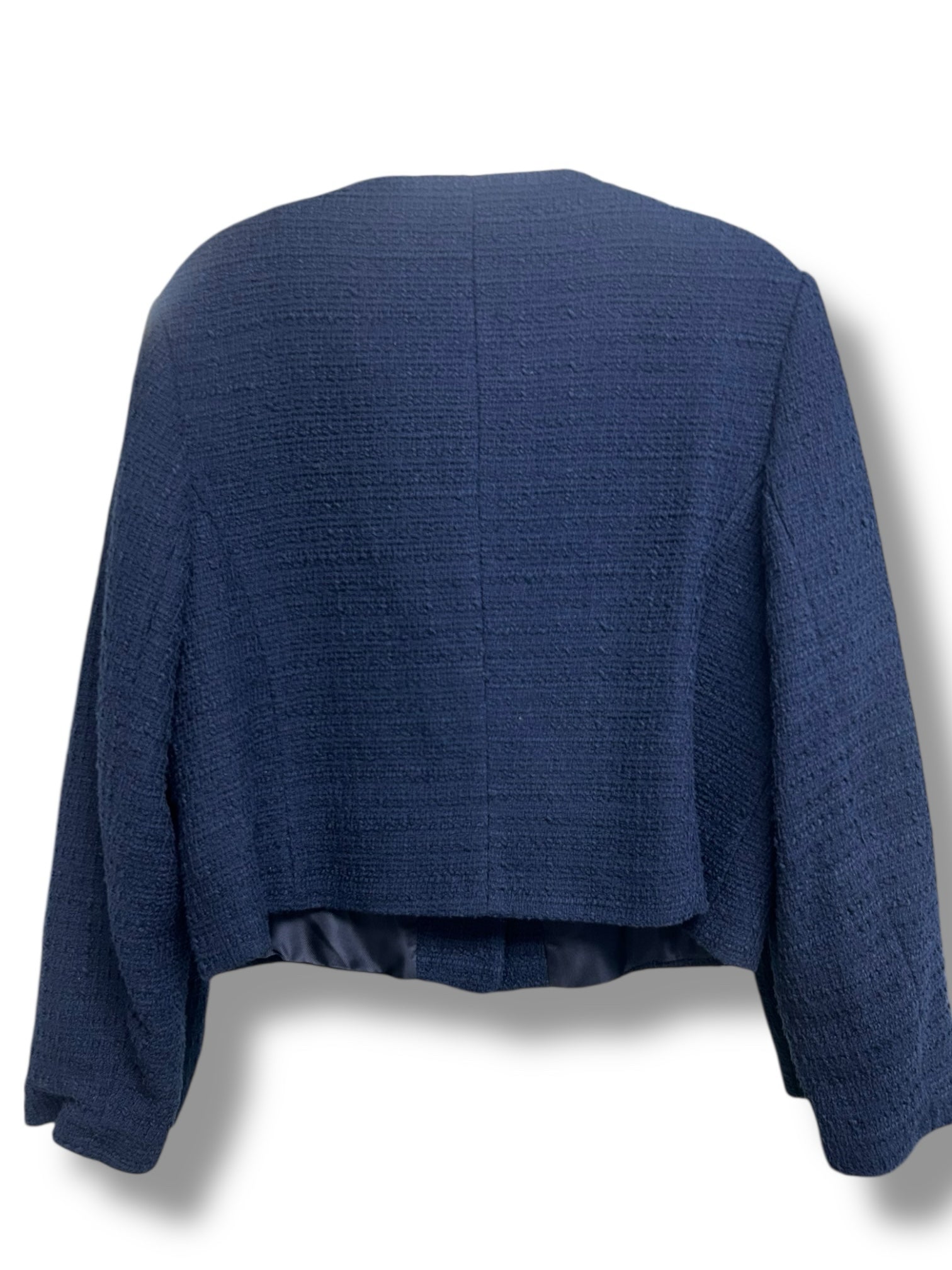 NWT ZARA NAVY BLUE BOUCLE SHORT TWEED BLAZER SIZE X-LARGE