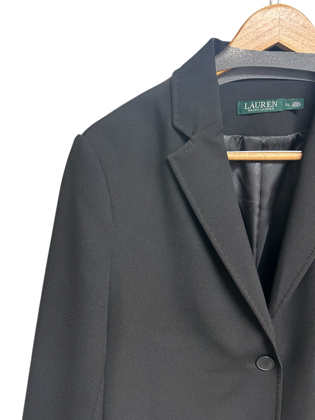 RALPH LAUREN BLACK SINGLE BUTTON CREPE DRESS COAT SIZE XL