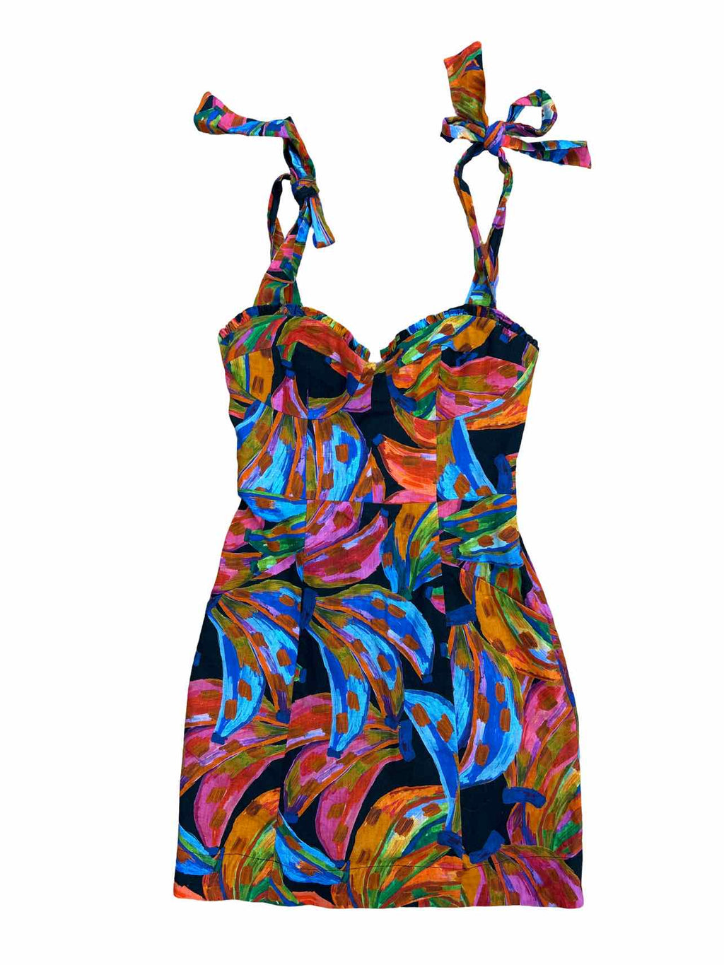 ANTHROPOLOGIE FARM RIO RAINBOW BANANAS LINEN BLEND MINI DRESS SIZE: S