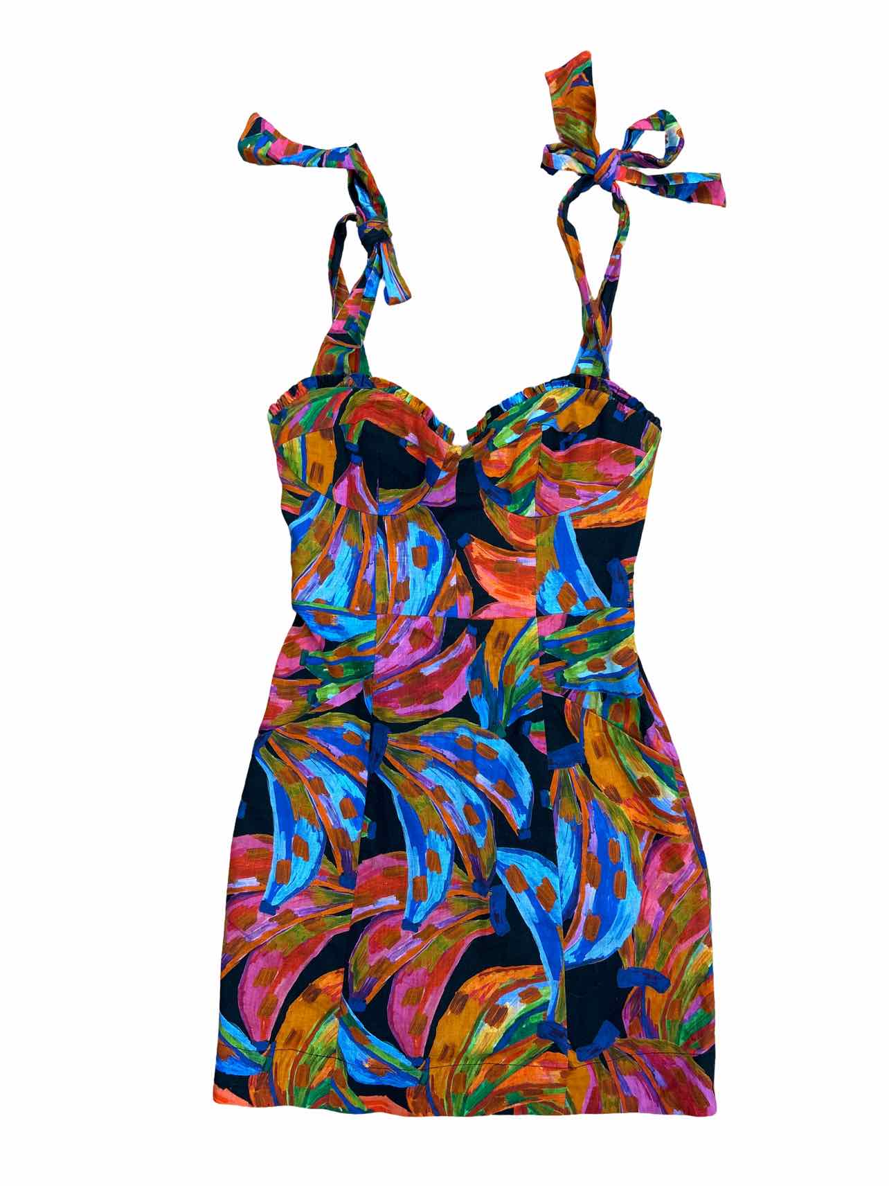 ANTHROPOLOGIE FARM RIO RAINBOW BANANAS LINEN BLEND MINI DRESS SIZE: S