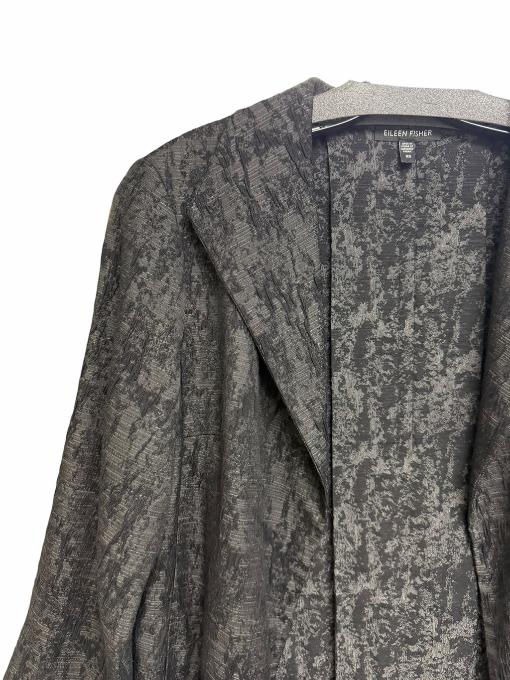 EILEEN FISHER CHARCOAL TEXTURED OPEN FRONT 3/4 SLEEVE NOTCHED COLLAR JACKET XS
