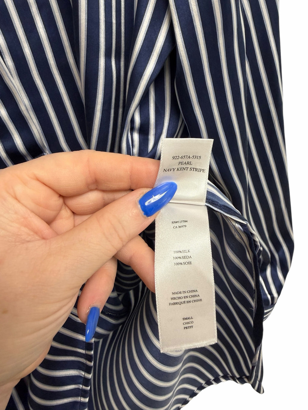 RAILS PEARL STRIPE NAVY SATIN SILK KENT POPOVER BLOUSE SIZE SMALL
