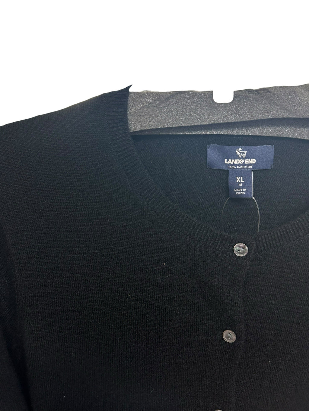 NWT WOMEN'S LANDS END BLACK 100% CASHMERE BUTTON UP CARDIGAN SIZE XL