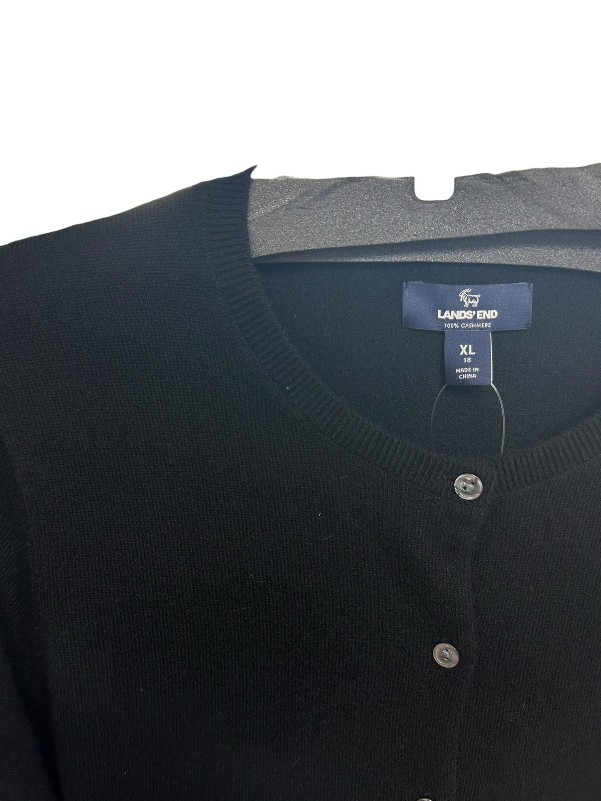 NWT WOMEN'S LANDS END BLACK 100% CASHMERE BUTTON UP CARDIGAN SIZE XL