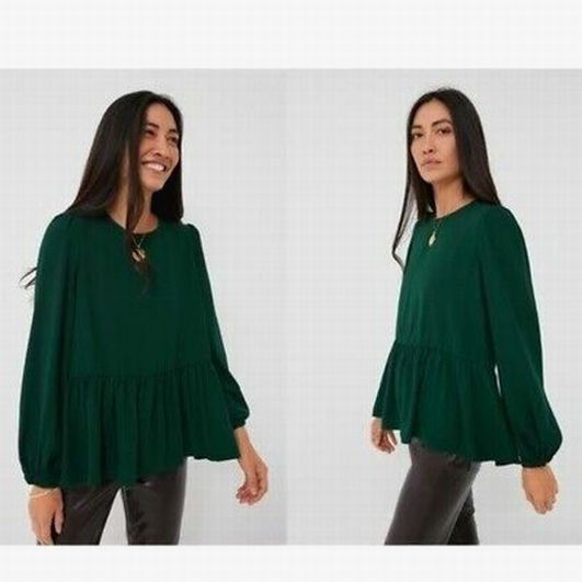 POMANDER PLACE CARLOTA HUNTER GREEN PEPLUM BLOUSE SIZE XXL
