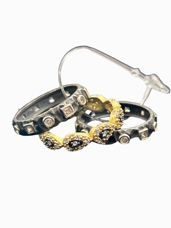 FREIDA ROTHMAN 14K GOLD & RHODIUM PLATED CZ STACK OF RINGS SIZE: 8