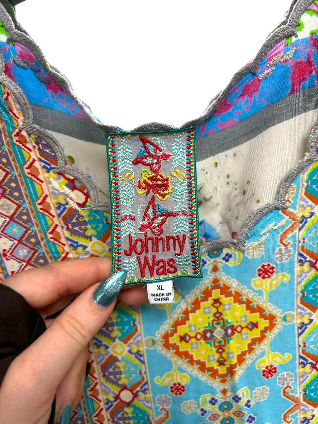 JOHNNY WAS STELLA FLARE SLEEVE BOHO MULTI PRINT BLOUSE SIZE XL