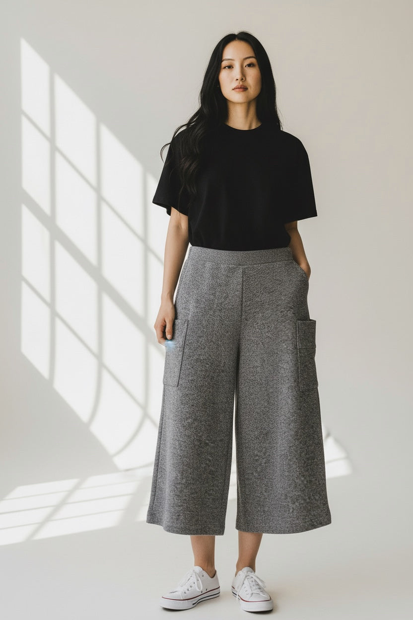 NWT KOZAN ART TO WEAR SADIE CROP WIDE LEG GRAY PANTS SIZE MEDIUM