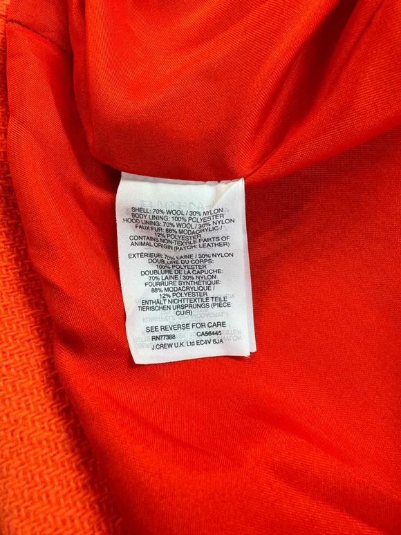 JCREW ITALIAN STADIUM CLOTH WOOL CHATEAU PARKA IN NEON TANGELO SIZE 2 PETITE