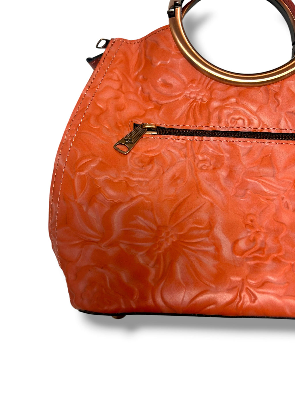 PATRICIA NASH ARIA RING HANDLE SHOPPER ORANGE TOOLED LEATHER